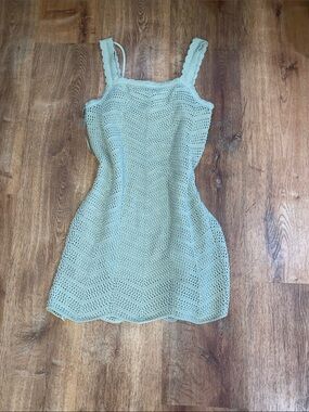 a new day Crochet Mini Dress in Light Sage Green